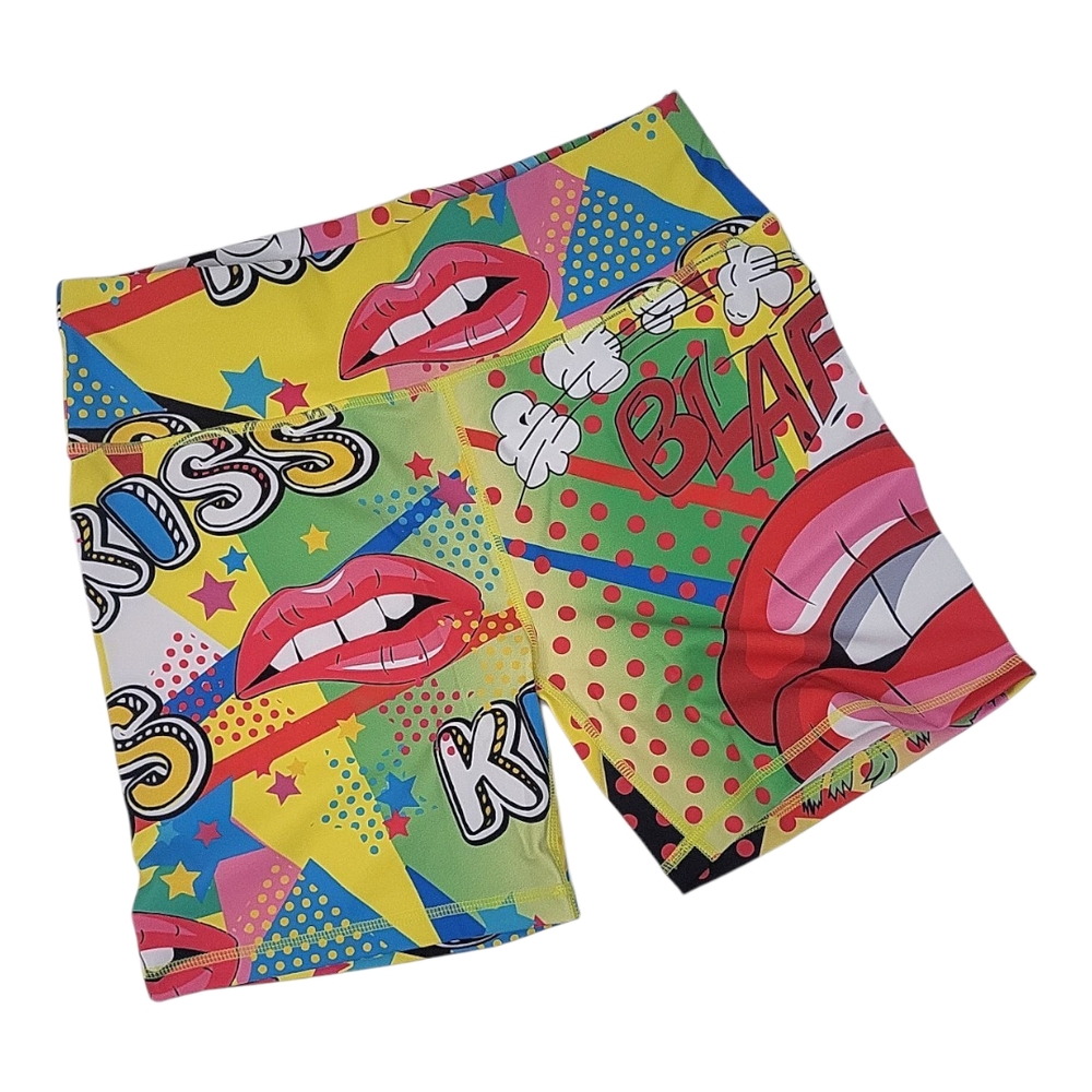 NEW Colorful Cartoon Comic Spandex Biker Shorts Yellow XL